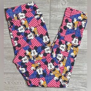 Lularoe Disney Mickey Mouse Pink Stripes Blue Orange Leggings O/S Brand New